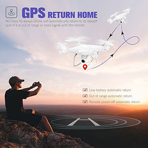 Potensic T25 GPS Drone, FPV RC Drone with Camera 1080P HD WiFi Live Video, Dual GPS Return Home, Quadcopter with Adjustable Wide-Angle Camera- Follow Me, Altitude Hold, Long Control Range, White: Gateway